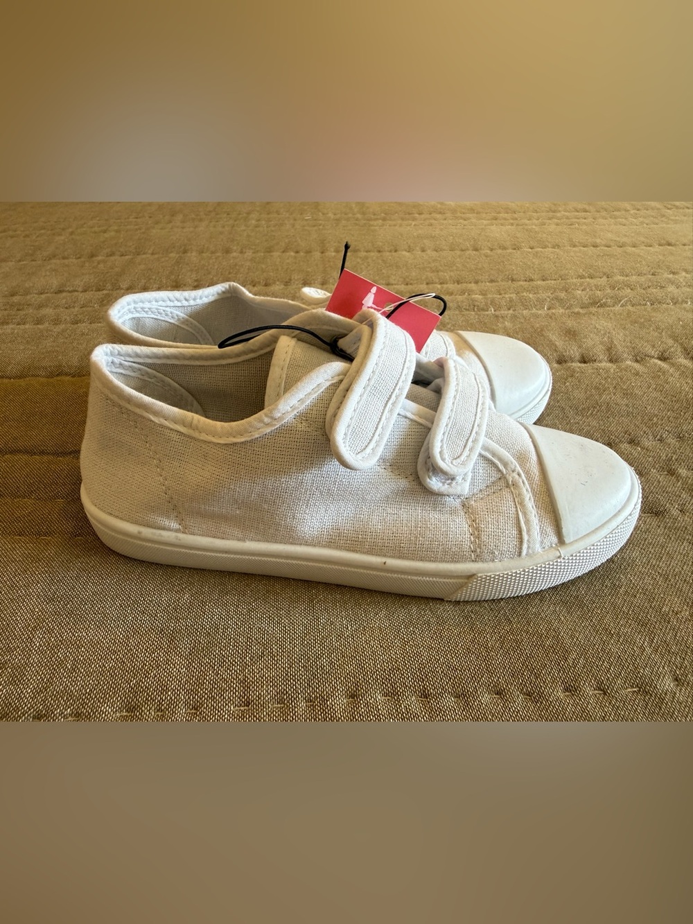 Kids White Canvas Velcro Sneakers